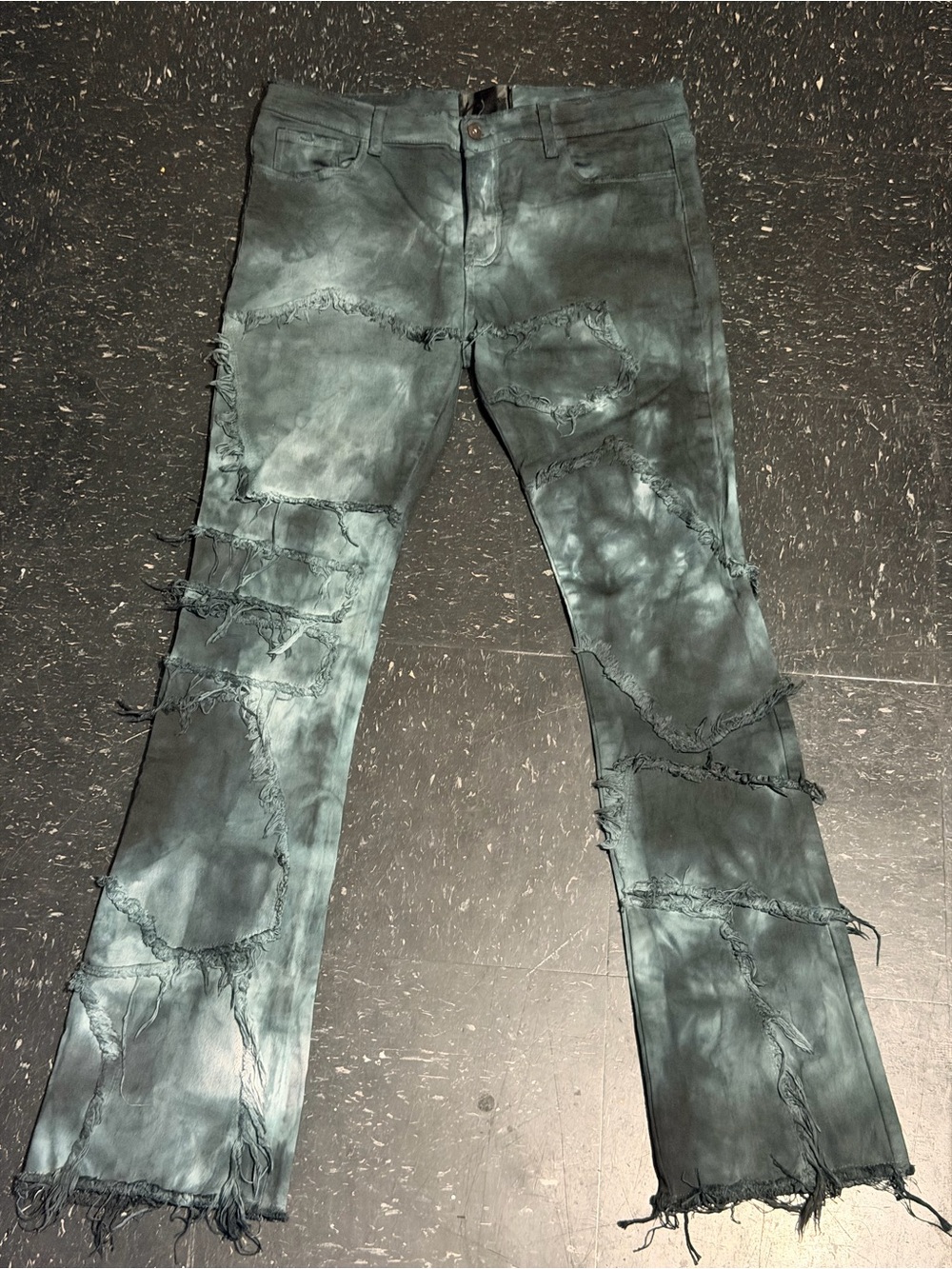Men's Stacked Distressed Blue Tie-Dye Jeans